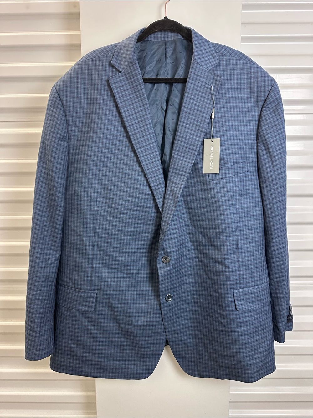 MICHAEL KORS Blue Check Blazer - Classic Two-Button Suit Jacket